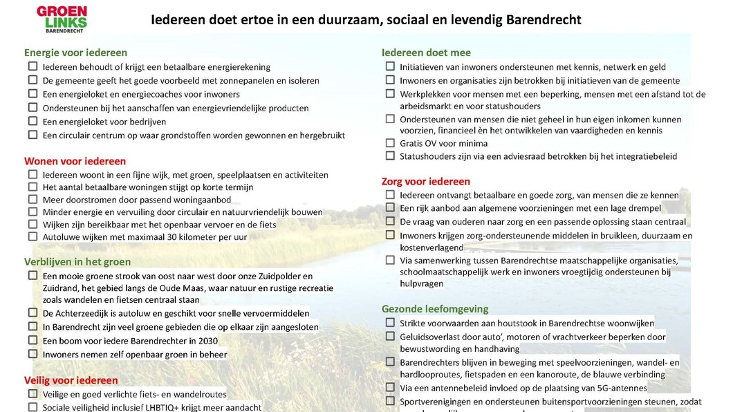 Wensenlijst GroenLinks Barendrecht 2022